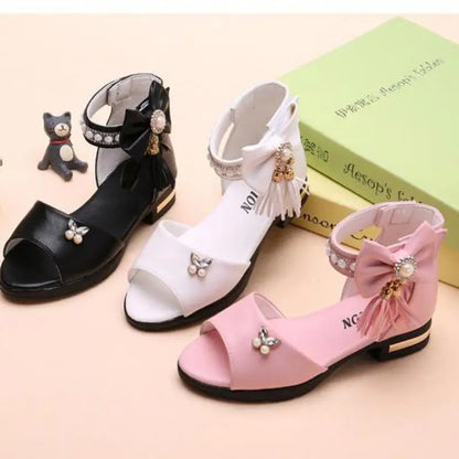 Kids Bow Sandals Children Girls Summer Cute Sandals Beach Sandals 2021 Princess Fashion High Heels Tassel School Shoes
