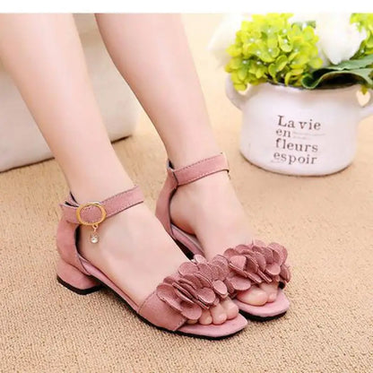 Summer Kids Leather Shoes Girls Wedding Dress Shoes Children Princess Flower Sandals For Girls Casual Dance Shoes Flat Sandals