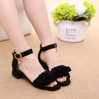 Summer Kids Leather Shoes Girls Wedding Dress Shoes Children Princess Flower Sandals For Girls Casual Dance Shoes Flat Sandals