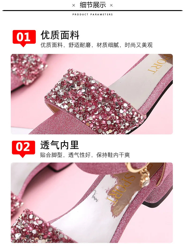 Summer Kids Leather Shoes Girls Wedding Dress Shoes Children Princess Flower Sandals For Girls Casual Dance Shoes Flat Sandals