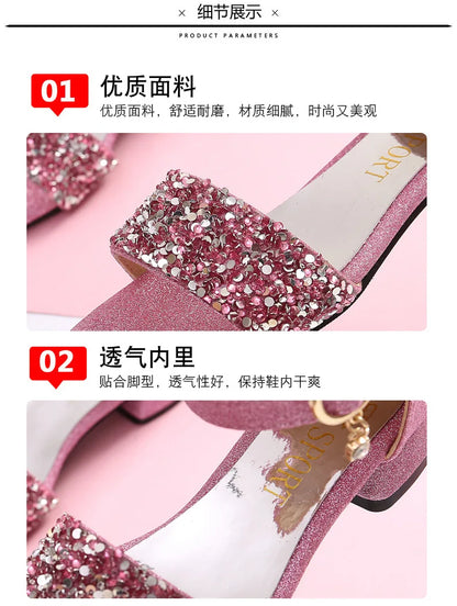 Summer Kids Leather Shoes Girls Wedding Dress Shoes Children Princess Flower Sandals For Girls Casual Dance Shoes Flat Sandals