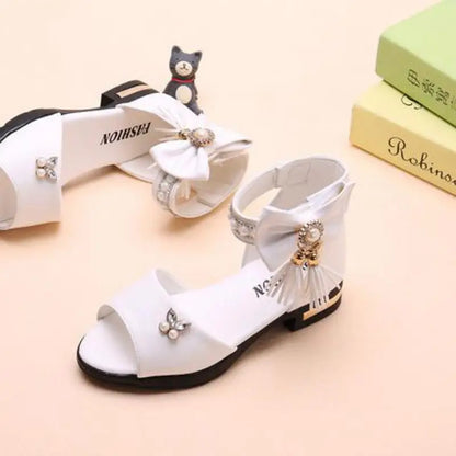 Kids Bow Sandals Children Girls Summer Cute Sandals Beach Sandals 2021 Princess Fashion High Heels Tassel School Shoes