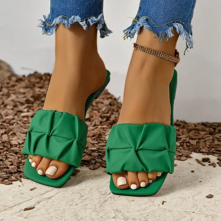 Women's Sandals Fashion Square Head Summer Shoes For Women Flat Sandals Korean Style Slippers Summer Sandalias De Mujer Footwear - Prolificstore