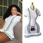 YuooMuoo Chic Fashion Sexy Package Hips Knitted Mini Dress 2026 Summer Vintage Turn-down Collar Ruffled Party Dress Streetrwear - Prolificstore
