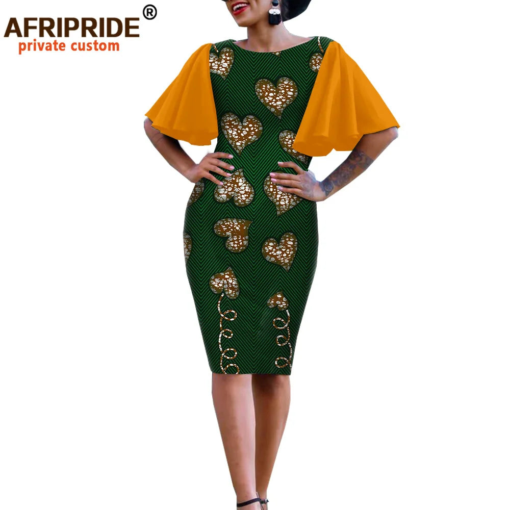 African Bodycon Dresses for Women AFRIPRIDE Bazin Richi Short Butterfly Sleeves Dashiki Wax Women Ankara Print Dress A1925007