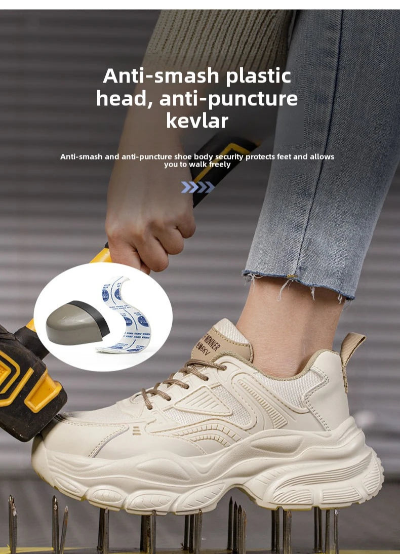 female industrial steel toe safety shoes woman breathable work shoes Lightweight Sneakers fashion spring/summer work sneakers - Prolificstore