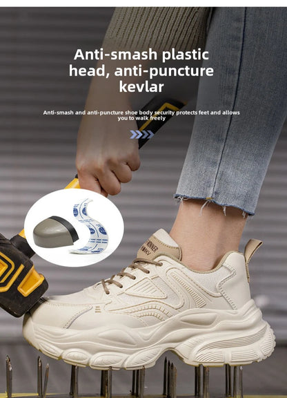 female industrial steel toe safety shoes woman breathable work shoes Lightweight Sneakers fashion spring/summer work sneakers - Prolificstore