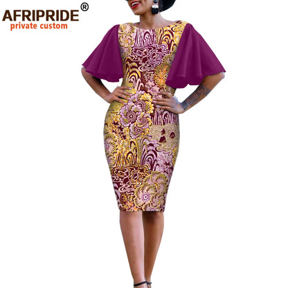 African Bodycon Dresses for Women AFRIPRIDE Bazin Richi Short Butterfly Sleeves Dashiki Wax Women Ankara Print Dress A1925007