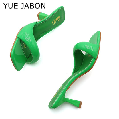Black Red High Heel Slippers Women Open Toe Slingback Sandals Female Pumps Square Toe Summer Simple Designer Heeled Sandals - Prolificstore