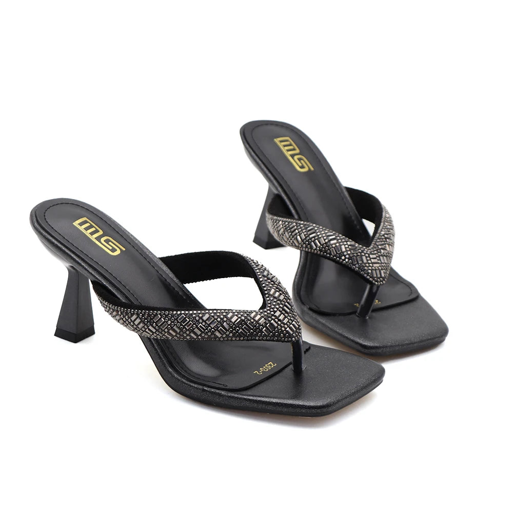 Black Red High Heel Slippers Women Open Toe Slingback Sandals Female Pumps Square Toe Summer Simple Designer Heeled Sandals - Prolificstore
