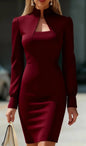 Elegant Long Sleeve Bodycon Dress Chic Fall/Winter Office & Party Midi Dress for Women - Prolificstore