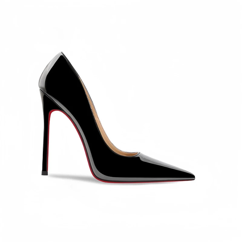 Hot selling patent leather black thin heel pointed super high heels for women, professional and sexy 12cm single shoe large size - Prolificstore