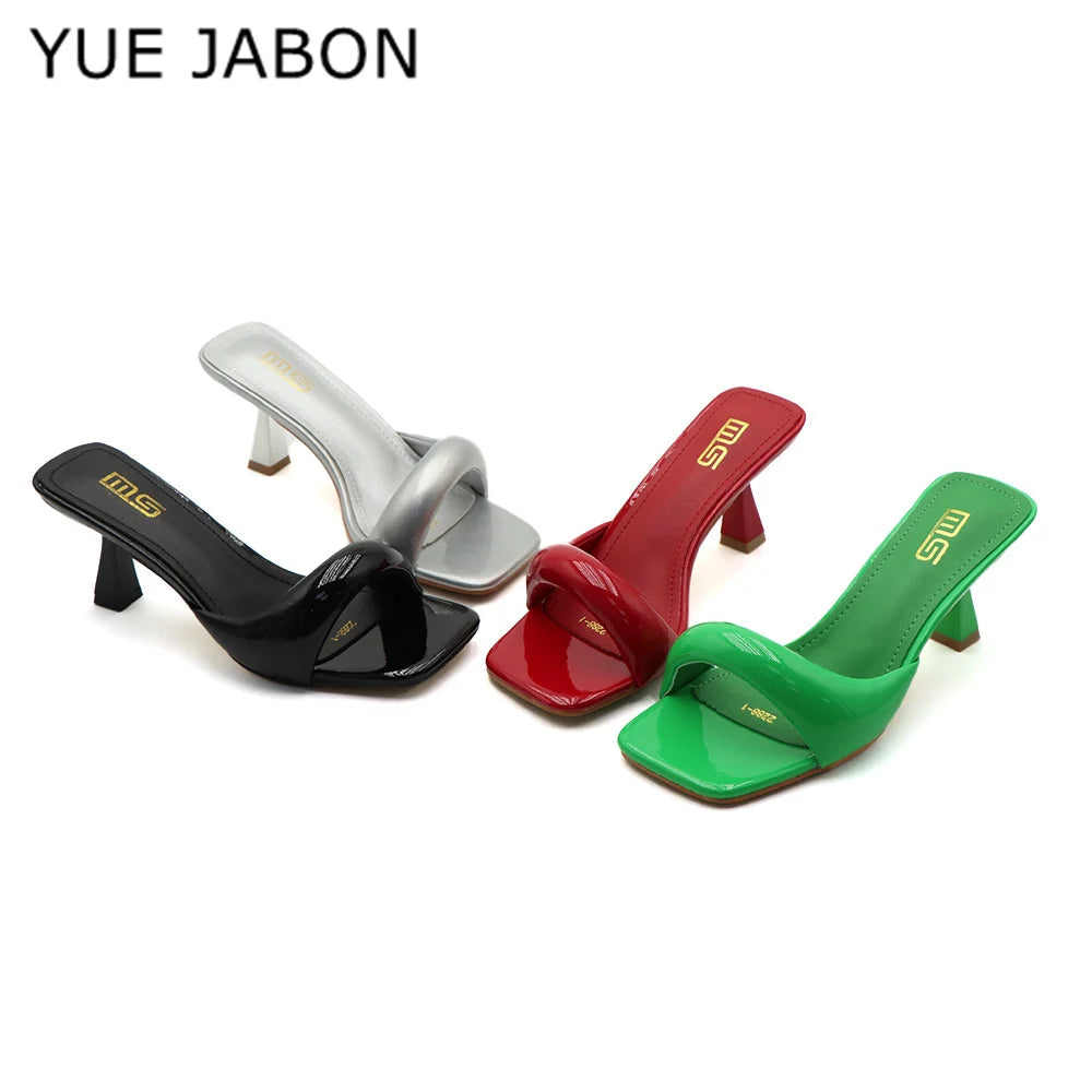 Black Red High Heel Slippers Women Open Toe Slingback Sandals Female Pumps Square Toe Summer Simple Designer Heeled Sandals - Prolificstore