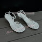 Red Caged Toe Sandals Women Sexy T-bar Round Toe Ankle Strap High Heels Shoes Ladies Casual Patent Leather Sandals