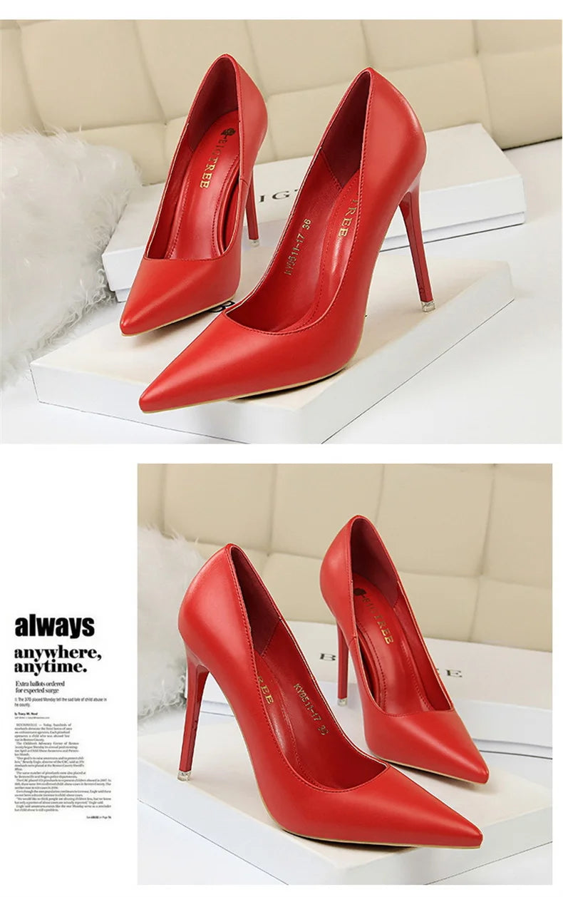 Women Korean Version Fashion Shallow Mouth Office Shoes Stiletto Party Single Shoes Female Comfort Women Heels Simple 9511-17
