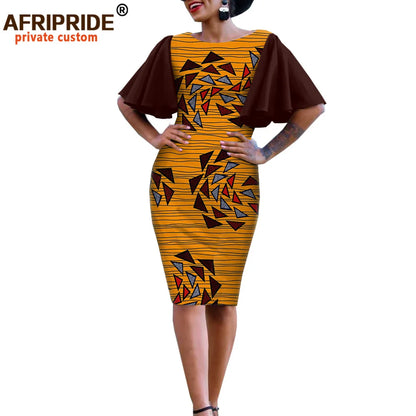 African Bodycon Dresses for Women AFRIPRIDE Bazin Richi Short Butterfly Sleeves Dashiki Wax Women Ankara Print Dress A1925007