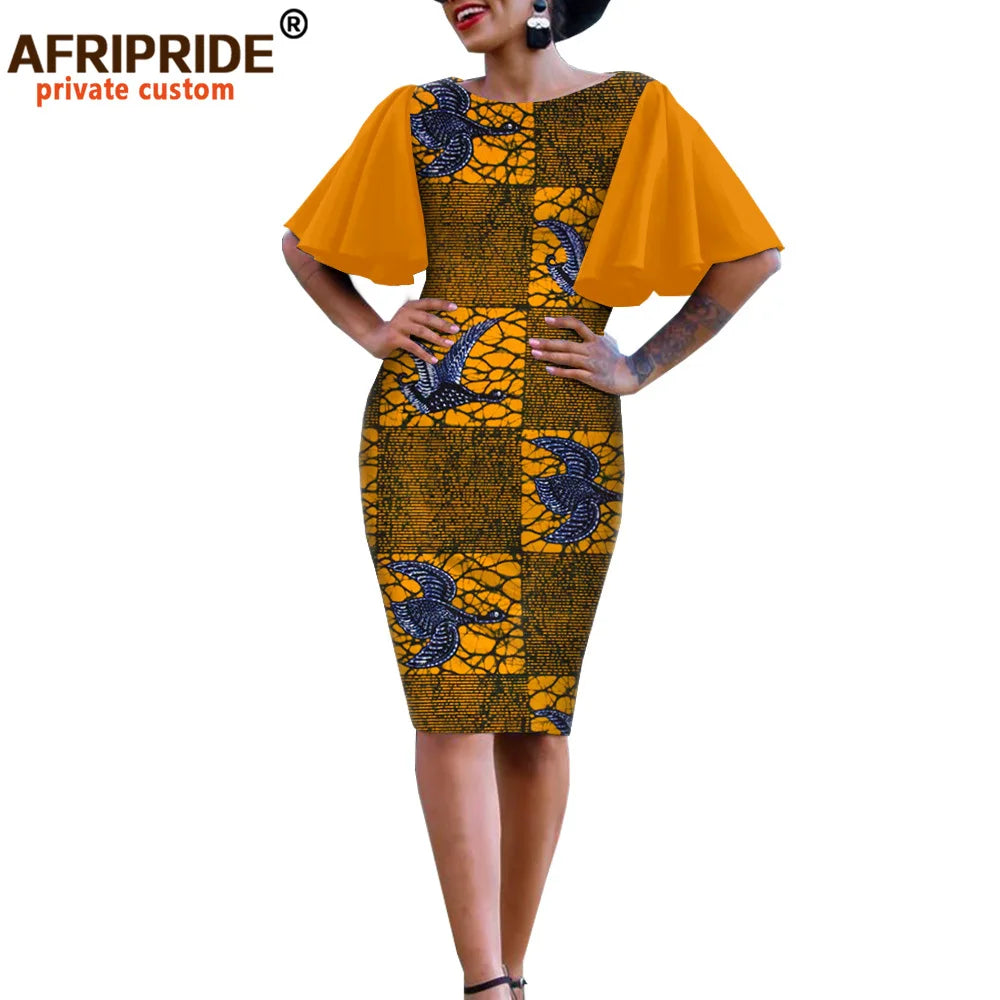African Bodycon Dresses for Women AFRIPRIDE Bazin Richi Short Butterfly Sleeves Dashiki Wax Women Ankara Print Dress A1925007