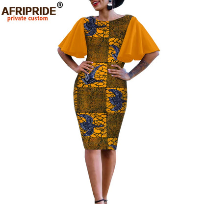African Bodycon Dresses for Women AFRIPRIDE Bazin Richi Short Butterfly Sleeves Dashiki Wax Women Ankara Print Dress A1925007