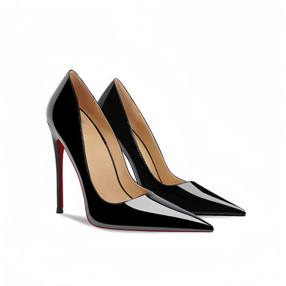 Hot selling patent leather black thin heel pointed super high heels for women, professional and sexy 12cm single shoe large size - Prolificstore