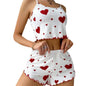 Women's Pajamas Set Sleepwear 2 PCS Short Tank Tops And Shorts S M L White Ventilate Soft Casual Love Printing - Prolificstore