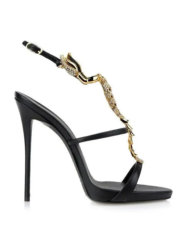 Classic Summer New Women's Stiletto Heel Sheepskin Peep Toe Platform Rhinestone Sandals High Heel Ankle Strap Pumps Sandals - Prolificstore
