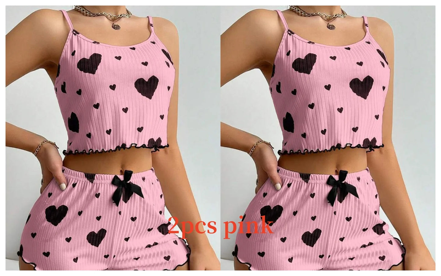 Women's Pajamas Set Sleepwear 2 PCS Short Tank Tops And Shorts S M L White Ventilate Soft Casual Love Printing - Prolificstore