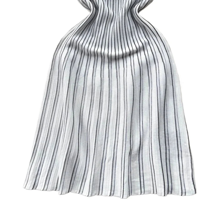 Women's Black Striped Sleeveless Crew Neck Elastic Sundress Ribbed Knit A-Line Mini Dress Casual Summer Party Vacation Dress