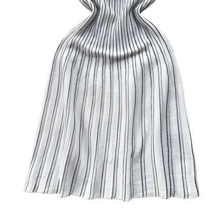 Women's Black Striped Sleeveless Crew Neck Elastic Sundress Ribbed Knit A-Line Mini Dress Casual Summer Party Vacation Dress