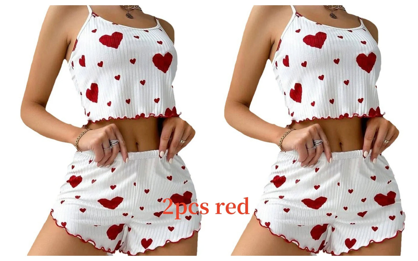 Women's Pajamas Set Sleepwear 2 PCS Short Tank Tops And Shorts S M L White Ventilate Soft Casual Love Printing - Prolificstore