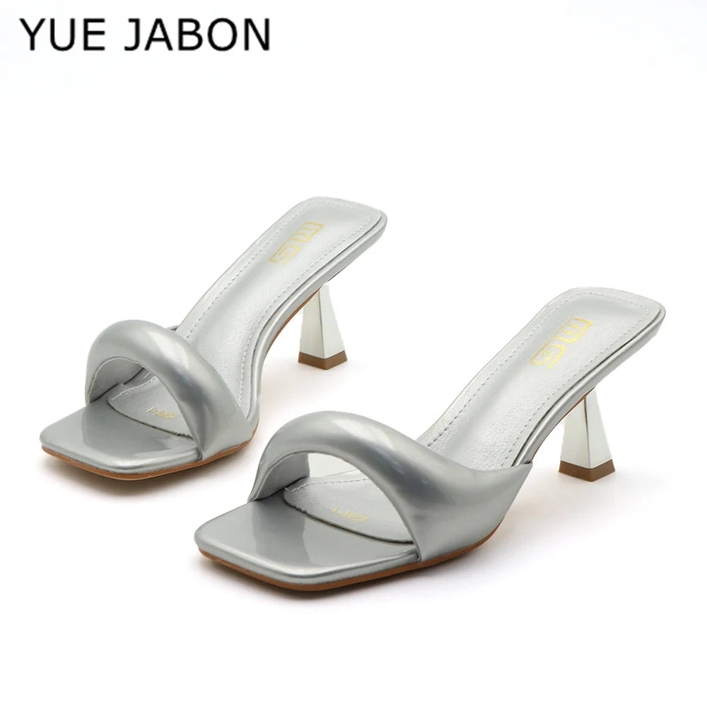 Black Red High Heel Slippers Women Open Toe Slingback Sandals Female Pumps Square Toe Summer Simple Designer Heeled Sandals - Prolificstore