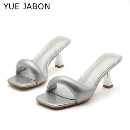 Black Red High Heel Slippers Women Open Toe Slingback Sandals Female Pumps Square Toe Summer Simple Designer Heeled Sandals - Prolificstore