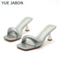Black Red High Heel Slippers Women Open Toe Slingback Sandals Female Pumps Square Toe Summer Simple Designer Heeled Sandals - Prolificstore