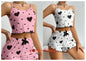 Women's Pajamas Set Sleepwear 2 PCS Short Tank Tops And Shorts S M L White Ventilate Soft Casual Love Printing - Prolificstore