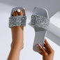 Women's Fashion Silver Sequin Flat Sandals 2025 Summer Open Toe Outdoor Slippers Woman Plus Size 43 Footwear Zapatos De Mujer