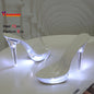 Summer Led Illuminated Women Slippers Super High Heel 13cm Crystal Ankle Buckle Sandals Transparent Platform Female Party Shoes