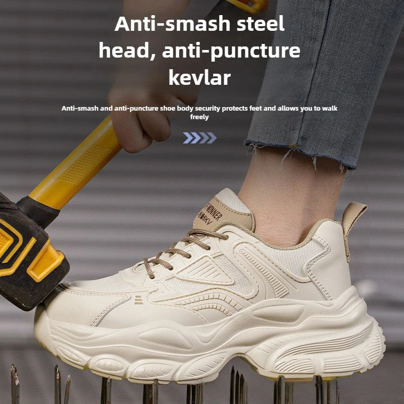 female industrial steel toe safety shoes woman breathable work shoes Lightweight Sneakers fashion spring/summer work sneakers - Prolificstore