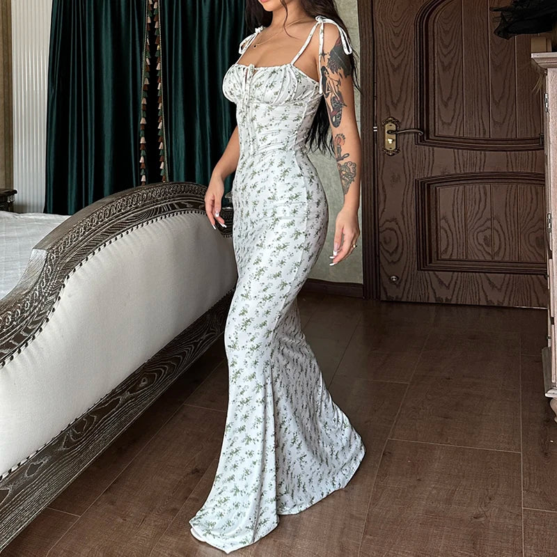Hugcitar Women Elegant Floral Beach Vacation Bodycon Streetwear Long Dress 2026 Summer Clothes Wholesale Items For Business