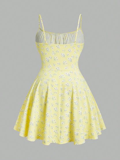 New fashion floral elegant sleeveless thin strap camisole dress - Prolificstore