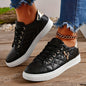Fashion Lightweight Women's Sneakers - Black, White and Gold Embellished, Lace-Up Low-Top Casual Shoes for All Seasons - Prolificstore