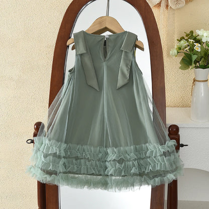 Bear Leader 2025 Korean Version Bow Sleeveless Mesh Wedding Party Birthday Dress Baby Girl Easter Summer Princess Dresses