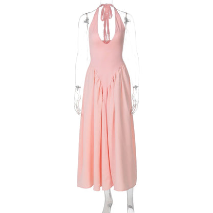 Talenza Backless Deep V Spliced Long Dress Summer Women's Sexy Party Dress Halter New Fashion Slim White Sleeveless Long Dress