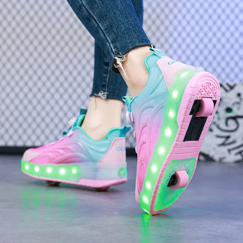 Two Wheels Children's Led Light Roller Skate Shoes For Kids Boys Girls Glowing Sports Luminous Sneakers Skateboard USB Charging - Prolificstore