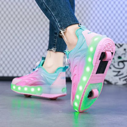 Two Wheels Children's Led Light Roller Skate Shoes For Kids Boys Girls Glowing Sports Luminous Sneakers Skateboard USB Charging - Prolificstore