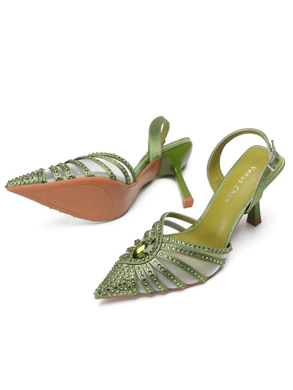 2025 Elegant Fruit Green Women's Green Heels and Rhinestone Handbag Set - Italian Design for Weddings and Parties