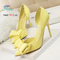 2025 High Heels 10.5cm Women's Shoes Side Hollowed Out Slim Heels Shallow Mouth Lady Pumps Butterfly-Knot Stiletto Banquet Shoes