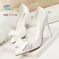 2025 High Heels 10.5cm Women's Shoes Side Hollowed Out Slim Heels Shallow Mouth Lady Pumps Butterfly-Knot Stiletto Banquet Shoes