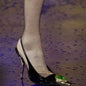 Ladies' Elegant Retro Pointed-toe Shallow Mouth Gemstone High-heeled New Metal Patent Leather One-strap Heel Sandals