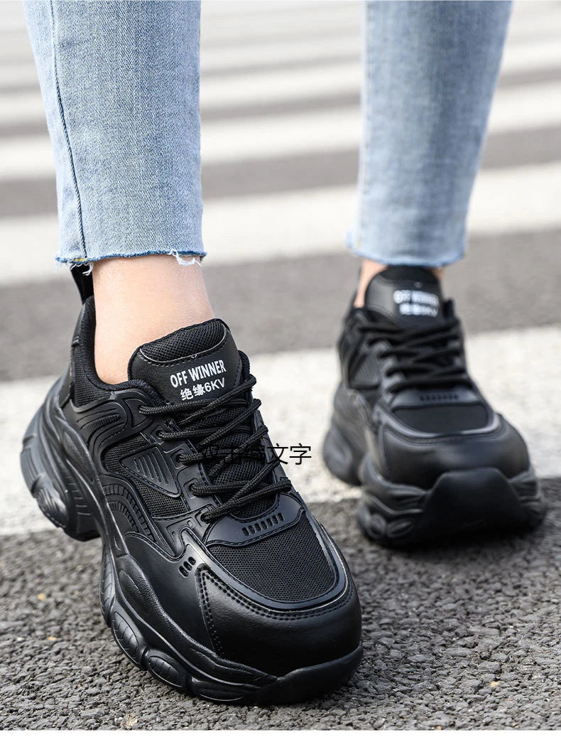 female industrial steel toe safety shoes woman breathable work shoes Lightweight Sneakers fashion spring/summer work sneakers - Prolificstore