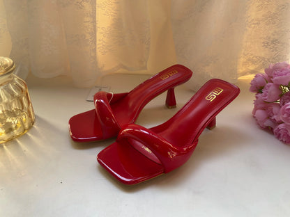 Black Red High Heel Slippers Women Open Toe Slingback Sandals Female Pumps Square Toe Summer Simple Designer Heeled Sandals - Prolificstore
