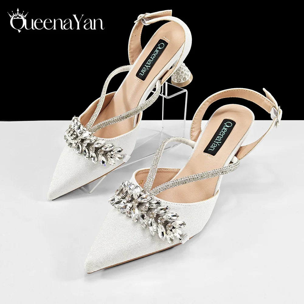 Festive Elegance:High Quality Pointed Toe Women's Sandals Fashion Design Sling backs Shoes For Wedding Party - Prolificstore